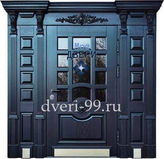 Входная дверь Дверь МДФ шпон с карнизом и остекленными вставками