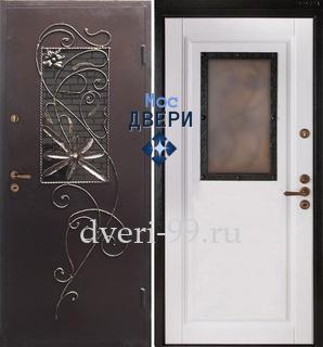  Дверь с терморазрывом, порошковым напылением со стеклопакетом и решеткой № 11