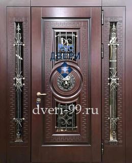 Входная Парадная дверь с боковыми вставками и декором «лев», терморазрыв №82