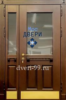 Входная Полуторная дверь МДФ шпон с остеклением и отбойником №30