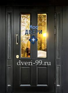 Входная дверь Дверь МДФ шпон с багетом, стеклом и доборами, терморазрыв №153