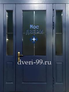 Входная Полуторная дверь МДФ RAL синяя с остеклением и вставкой, терморазрыв №83