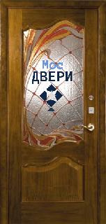  Дверь с МДФ и витражным стеклом №140