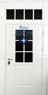 Входная Белая дверь МДФ со стеклопакетом, с верхней остекленной вставкой №23
