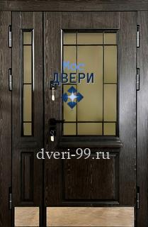 Входная Полуторная дверь МДФ шпон со стеклом и решеткой, терморазрыв №151
