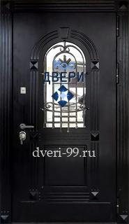  Дверь с МДФ и стеклом с ковкой №133