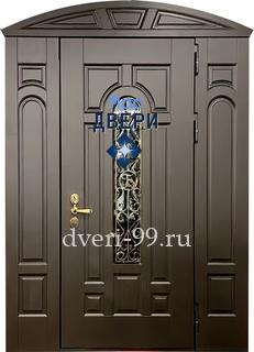 Входная дверь Стальная дверь арочного типа МДФ со вставками, стеклом и решеткой №75