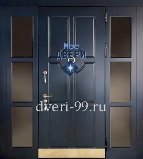 Входная Парадная дверь МДФ с остекленными боковыми вставками, отбойником №71