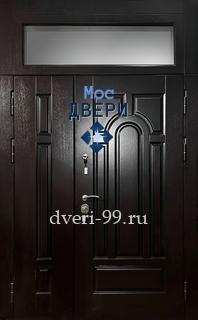 Входная Полуторная дверь МДФ шпон с остекленной верхней вставкой №73