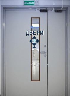 Тамбурная Двухстворчатая техническая дверь со стеклопакетом №16