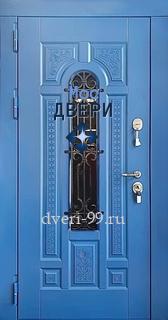 Входная дверь Синяя дверь МДФ с остеклением и решеткой №35
