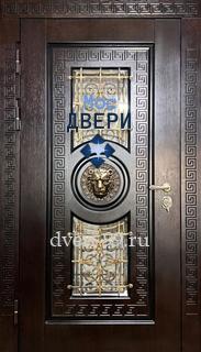 Входная МДФ дверь в античном стиле с остеклением и решеткой №29