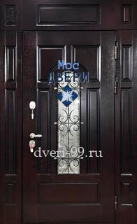 Входная дверь Однопольная дверь МДФ шпон со вставками, ковкой и стеклом, терморазрыв №79