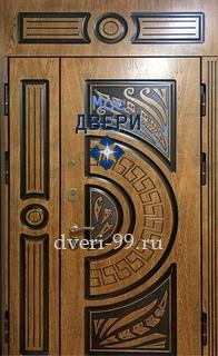 Входная дверь Полуторная дверь МДФ шпон с ажурной фрезеровкой и фрамугой №84
