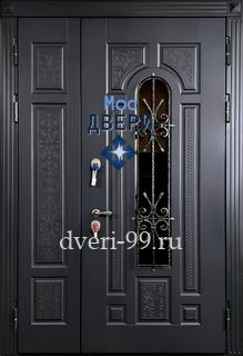 Входная дверь Полуторная дверь МДФ RAL графит со стеклом и решеткой, терморазрыв №152