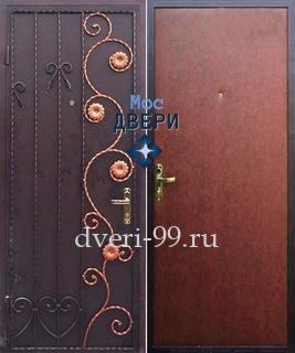 Уличная дверь стальная Дверь с ковкой и винилискожей № 10