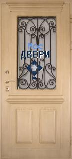  Дверь с МДФ и стеклом с ковкой №129