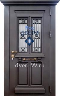  Дверь МДФ (графит) с карнизом, ковкой и стеклом №38