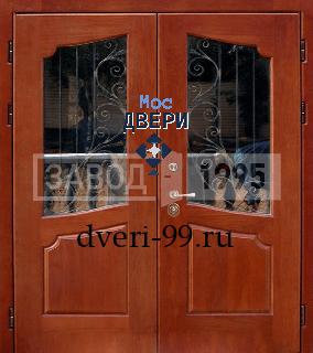 Входная дверь Двустворчатая дверь с МДФ и стеклом с ковкой №138