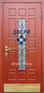 Входная дверь Дверь со стеклом и ковкой, с МДФ №16
