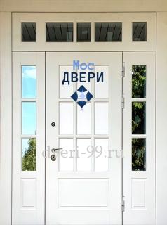Входная Белая парадная дверь МДФ с остекленными вставками №77