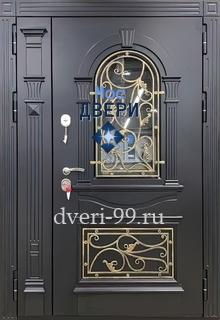  Дверь с МДФ и стеклом с ковкой №56