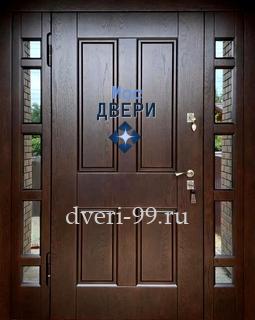 Входная Однопольная дверь МДФ с боковыми вставками и остеклением №28