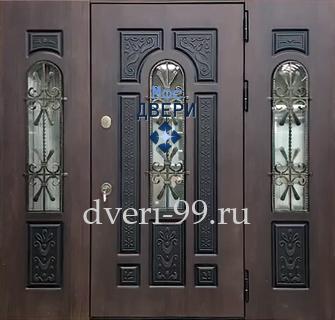  Дверь с МДФ и стеклом с ковкой №60