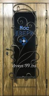 Входная дверь Дверь МДФ шпон с кованой решеткой и стеклопакетом, терморазрыв №91