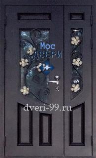 Уличная дверь стальная Дверь со стеклом и ковкой, с порошковым напылением №13