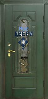  Дверь с МДФ и стеклом с ковкой №130